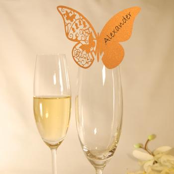 10 Platzkarten "Schmetterling" ans Glas in Gold